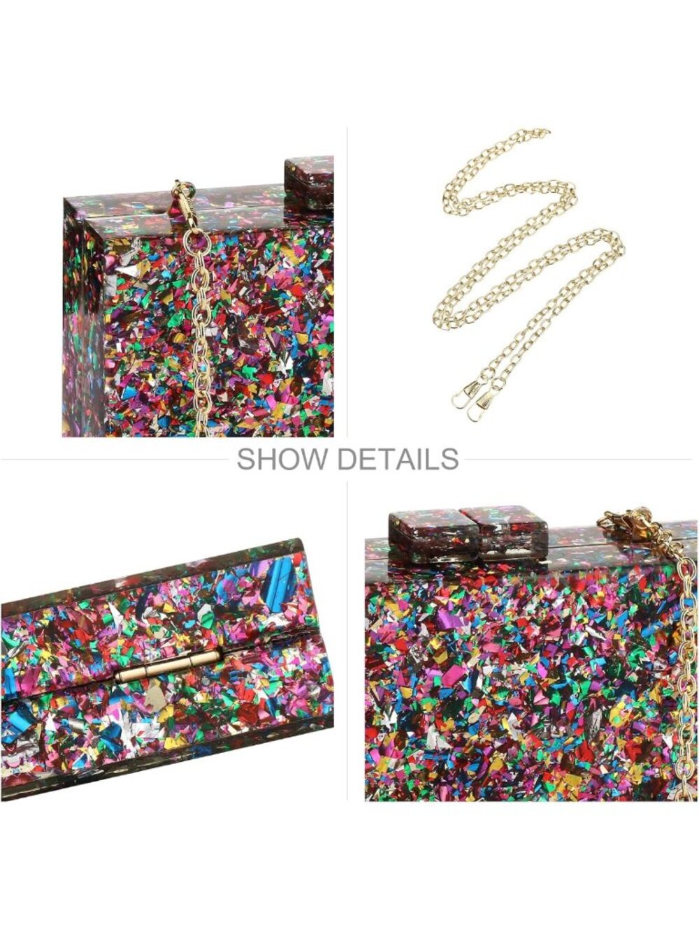 Multicolor Acrylic Box Clutch Handbag for Women - Geometric Pattern Evening - Picture 6 of 7